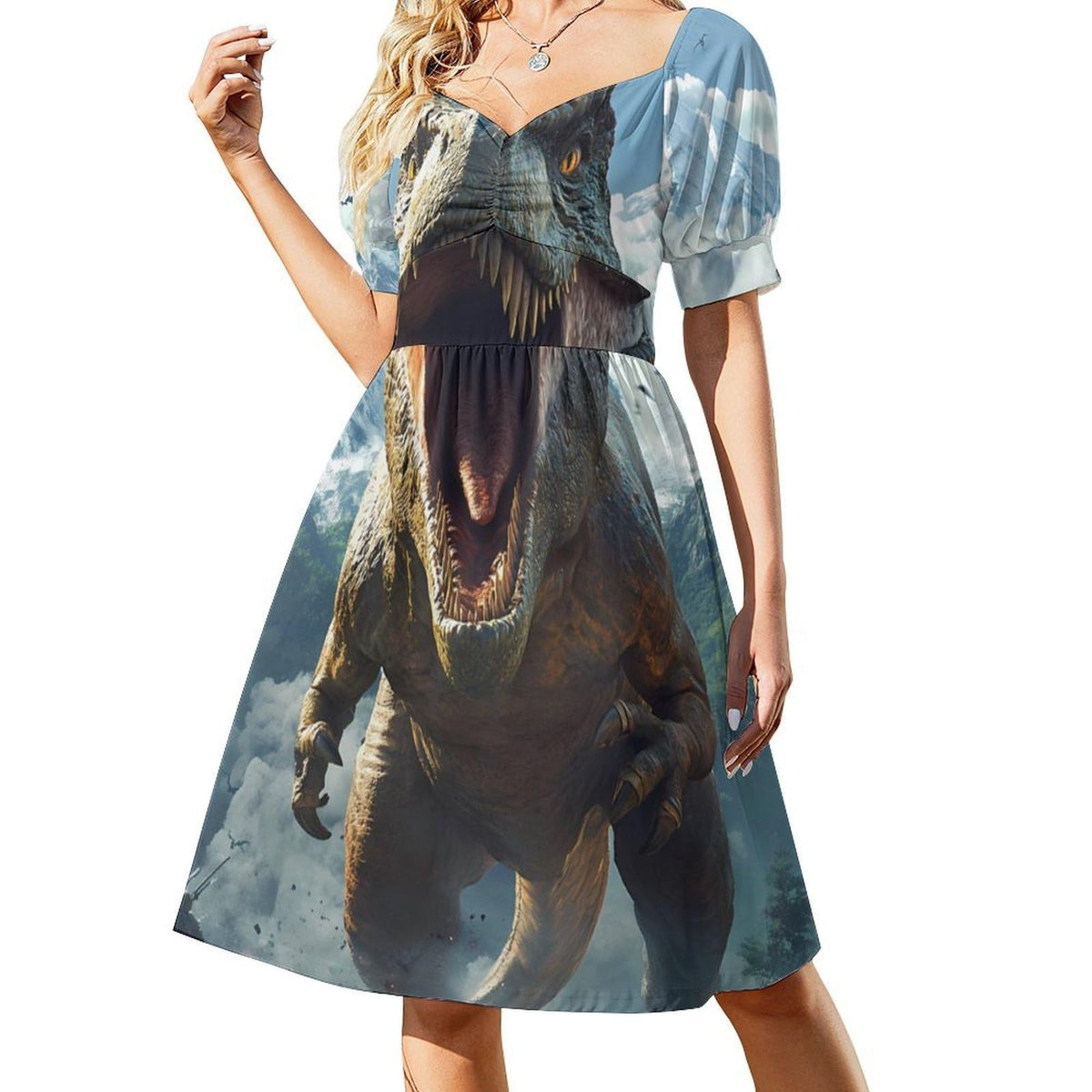 d'été courte à manches courtes style western pour femme, motif dinosaure et guerre humaine